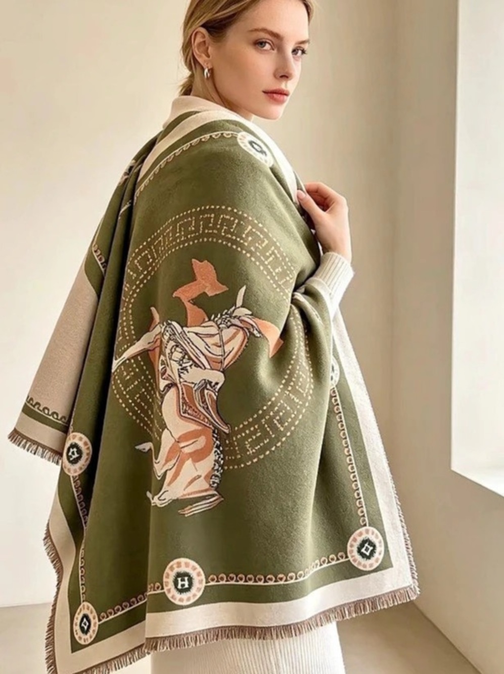 NWOT Printed Scarf in Green & Brown
